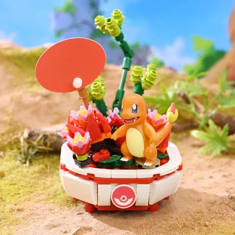 New Pokemon Building Block Pikachu Charmander Squirtle Model Toy Home Decoration Plant Potted Flower Brick Girl Toy Child Gift 2