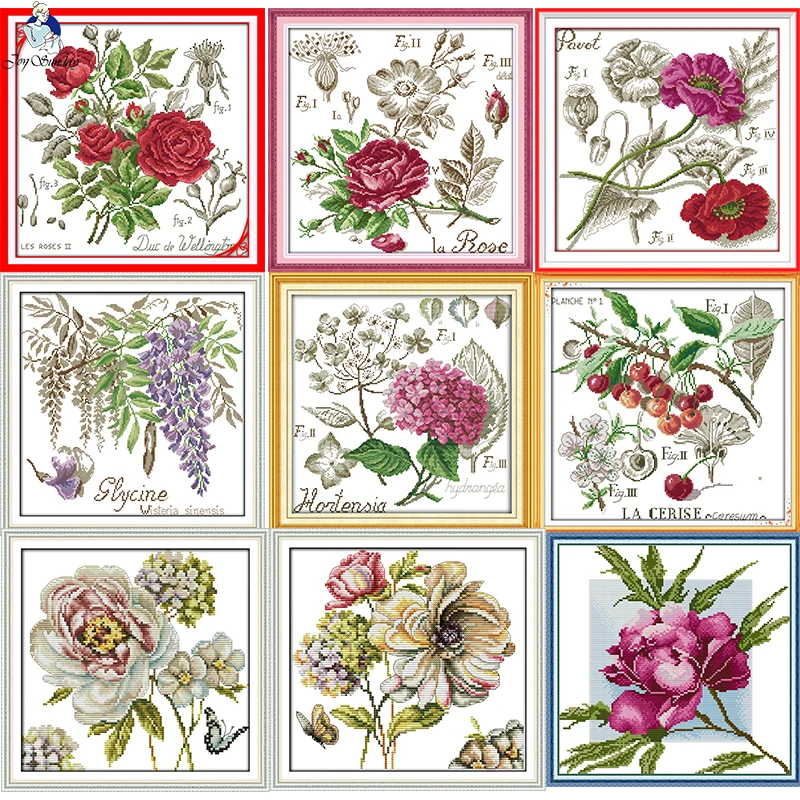 Joy Sunday Flower Pattern Rose Cross Stitch Set 14CT Count 11CT White Cloth Printing Needle And Thread Embroidery Kit Home Decor cross stitch kit,cross stitch tools