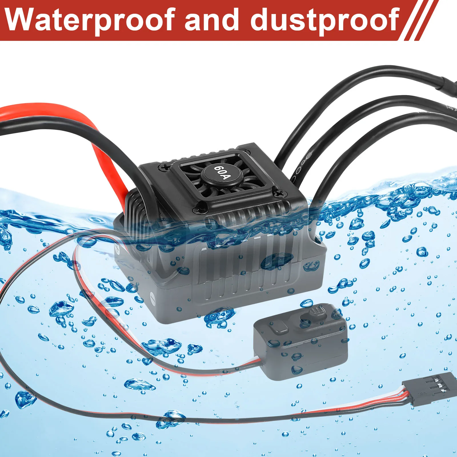 60A RC Part Waterproof Brushless Sensorless Dustproof Brushless ESC with XT60 Plug Adjustable ESC Multiple Protection
