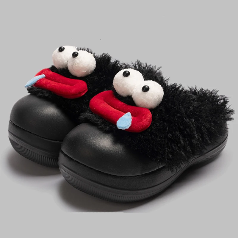 2025 New Funny Cartoon Plush Slippers Women Thick Sole Non Slip Home Cotton Slippers Woman Cute Indoor Warm Fluffy Slides Shoes