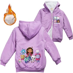 Gabby's Dollhouse Teenager Boys Clothes Kids Warm Thick Velvet Hoody Jacket Gabby Cats Baby Girls Zipper Jackets Children's Coat