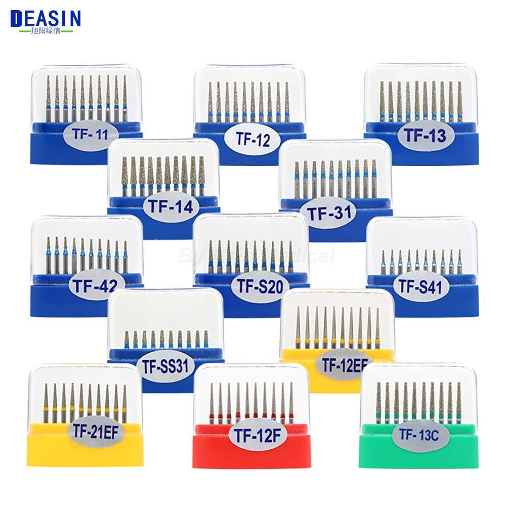 10pcs/box Dental Diamond Burs TF Series FG 1.6mm For handpiece Ceramics Composite Polishing Repair Kit Dentist Equipment 2