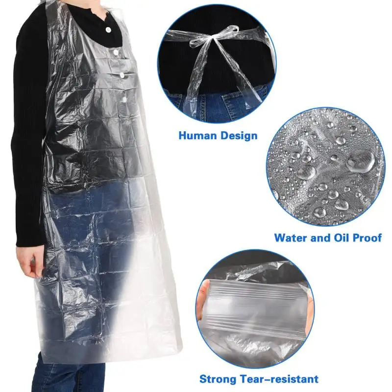 100Pcs Disposable Aprons Waterproof Oil Proof Antifouling PE Plastic Aprons  HOT