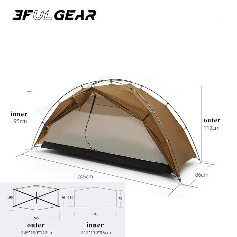 3F UL TAICHI 1 Person No-See-Um 3 Season/4 Season Camping 15D Silicon Coated Tent