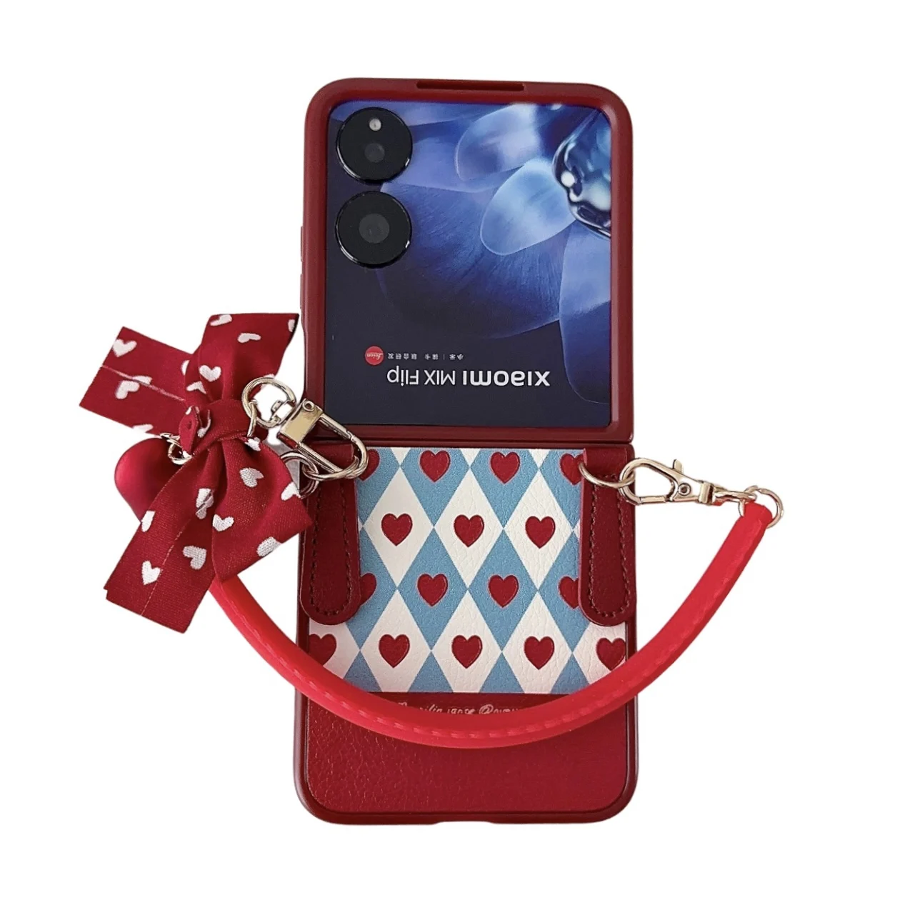 Love Artificial Leather Phone Case with Bracelet - Shockproof Folding Hard Cover Accessory