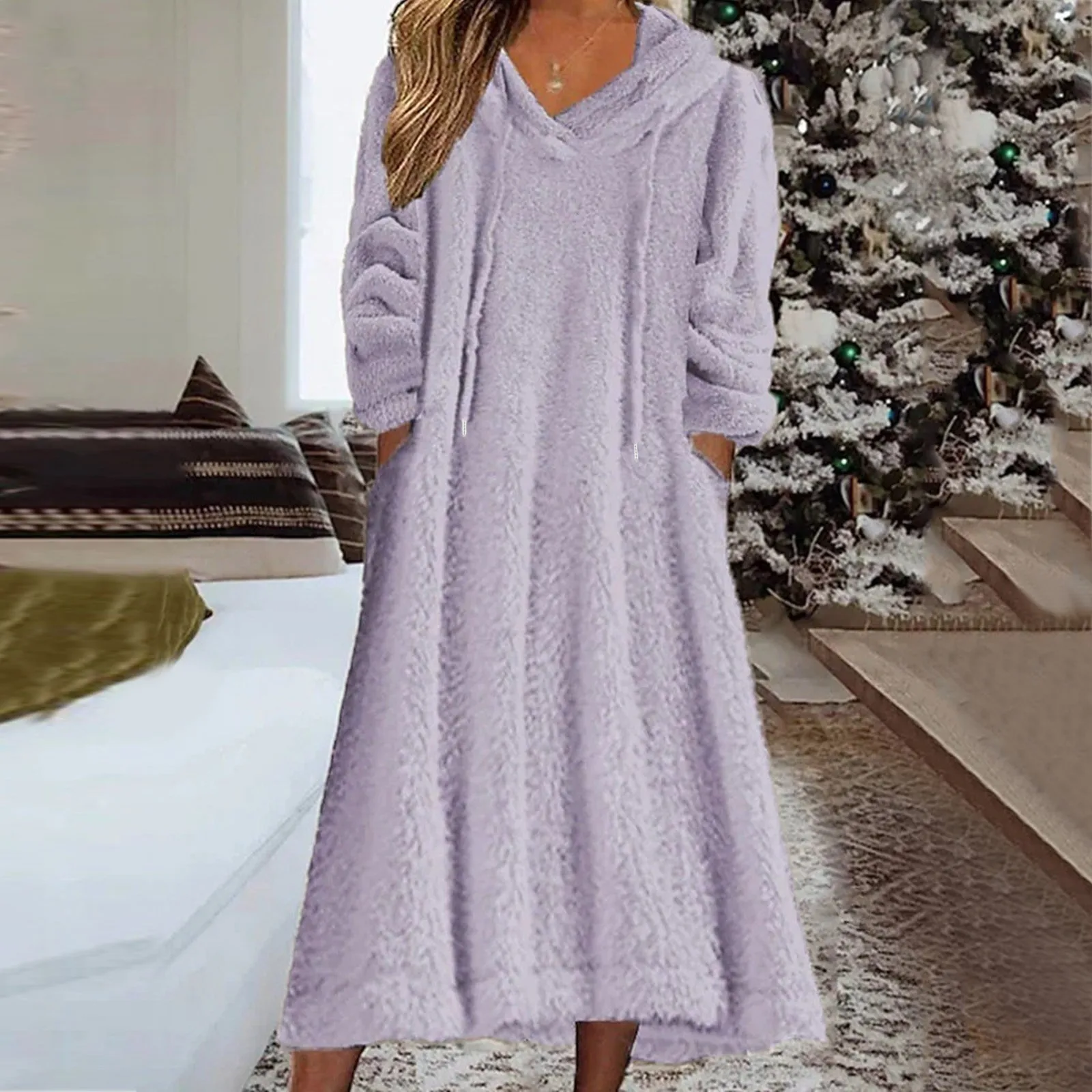 

Thin Long Sweaters Women Women Fleece Sweatshirt Dress Winter Dress White Dress Midi Dress White 3/4 Length Sleeve Pure Color