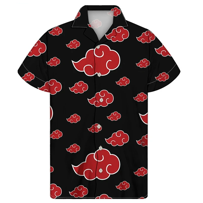 Hot Oversized Anime Shirt Men's Red Harajuku Logo Pattern Fashion Shirt Summer Short Sleeve Casual Top Cozy Hawaiian Shirt