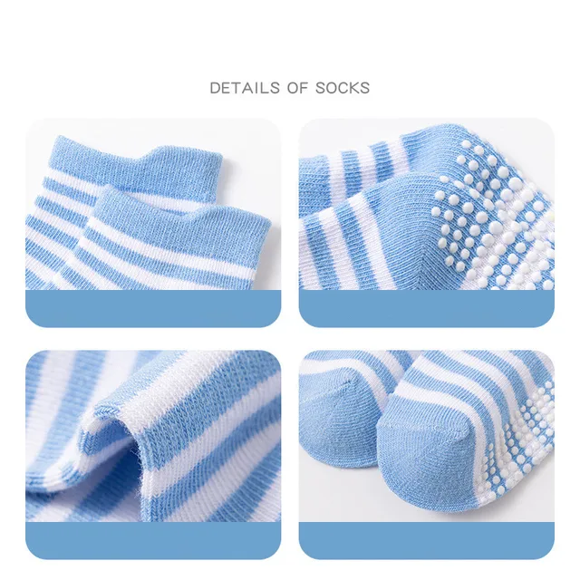6 Pairs 0-5 Years Old Non-Slip Kids Socks with Grip Little Girls Boys Ankle Socks Infants Toddlers Children Floor Socks 4