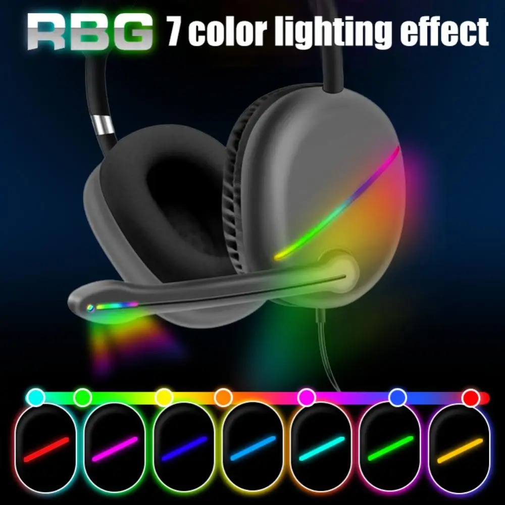 LED 다채로운 조명 게이머 헤드셋, 서라운드 스테레오 헤드폰, 3D 스테레오 사운드, 음성 동기화 게이밍 헤드폰