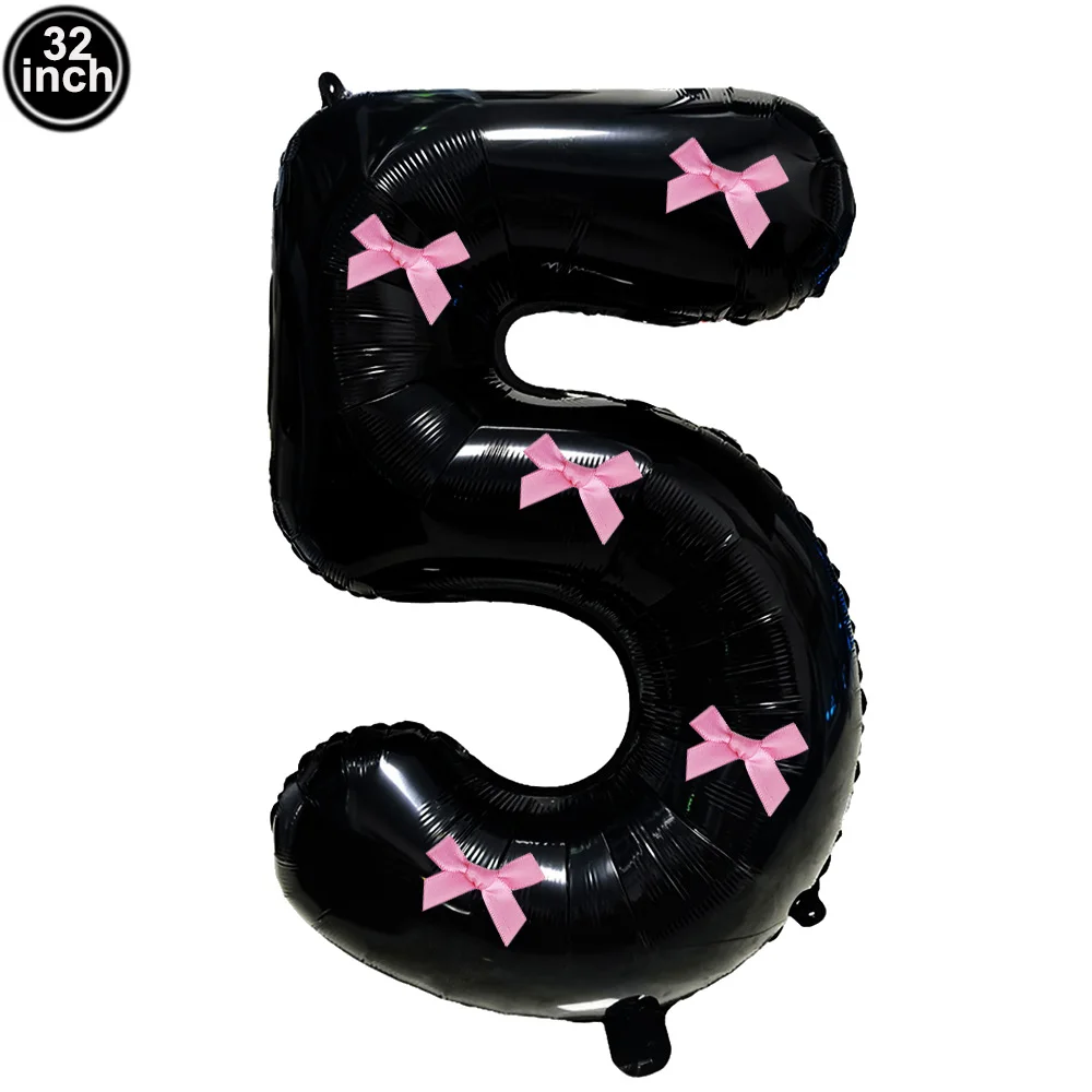 32 Blue, Pink, and Black Number Balloons with Ribbon Bows