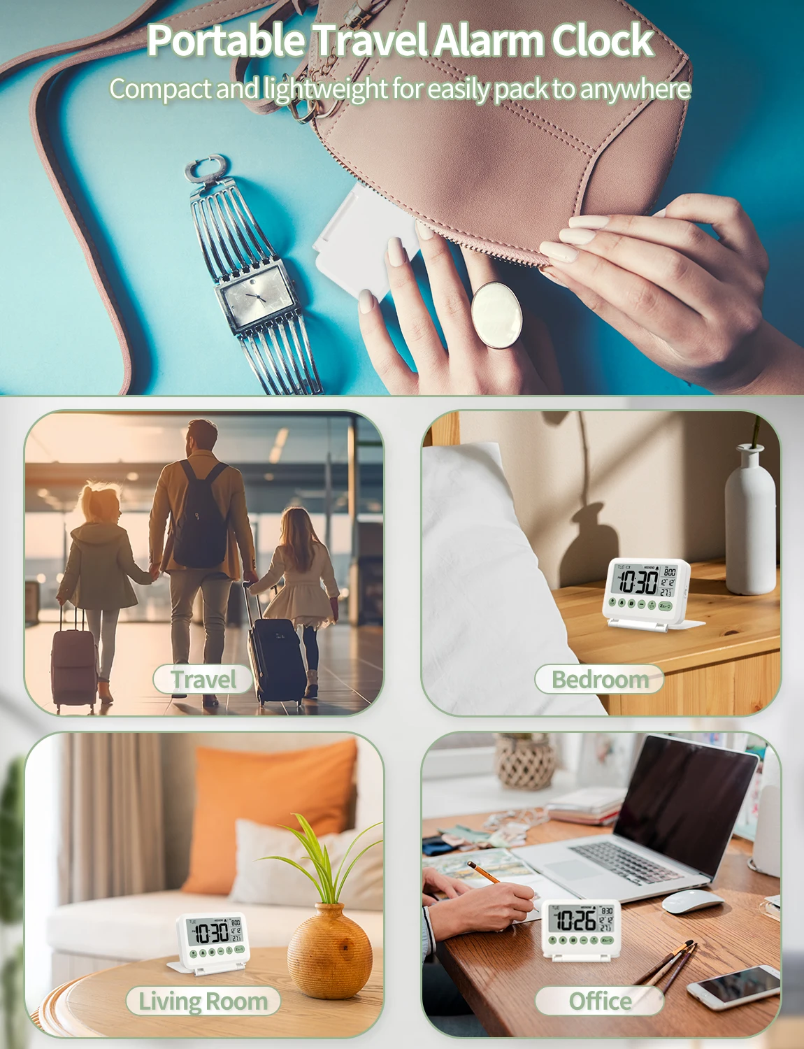 Folding Table Alarm Clock with Backlight Temperature Date Display LCD Electronic Travel Alarm Clock for Students and Adults Digital Clock Table Clock LCD Digital Clock