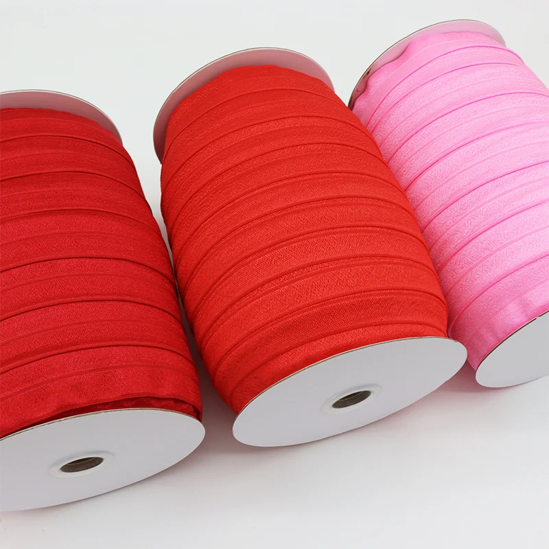 Silk Satin Ribbons Craft Supplies 1" 25mm Solid Color Spandex FOE Ribbon Fold Over Elastic DIY Sewing