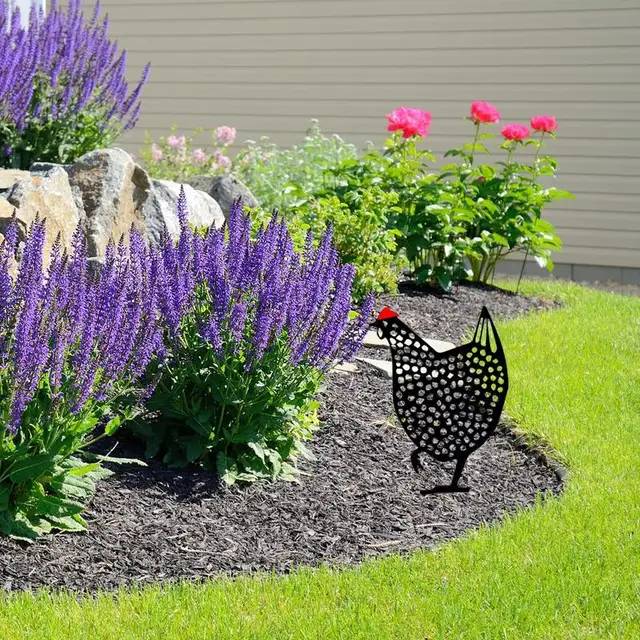 Fekete Csirke Kerti Tét Kreatív Kert Álló Szobor Akril Tyúk Kerítés - Image 4