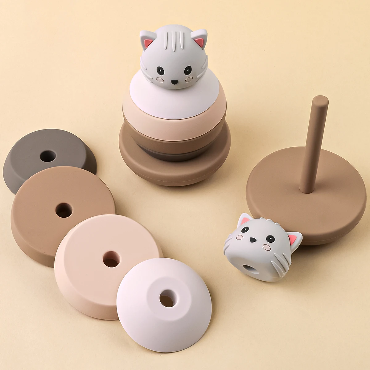 1 Set Cute Cat Building Blocks Baby Montessori Toys Soft Building Blocks Silicone Stacking baby birthday Gifts