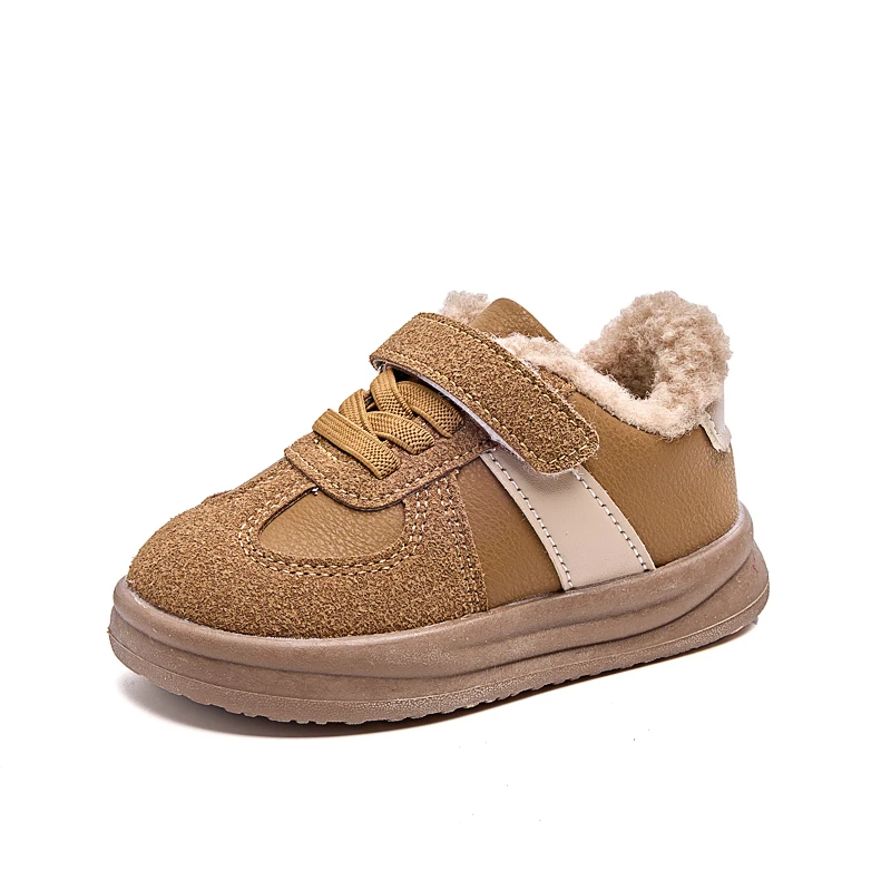 Girls Flat Shoes Sweet Hook&loop for Winter Children Warm Shoes Toes Capped Non-slip 2025 Winter Kids Fashion Shoes Korean Style