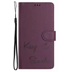Chic Flip Case with Card Slot and Wallet Feature - Cute Keep Smile Design - Pixel 8 (Violet EO)
