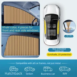 Smooth Sliding Track Car Window Sun Shade - Durable, UV - Protective & Heat - Insulating Fabric (Khaki)