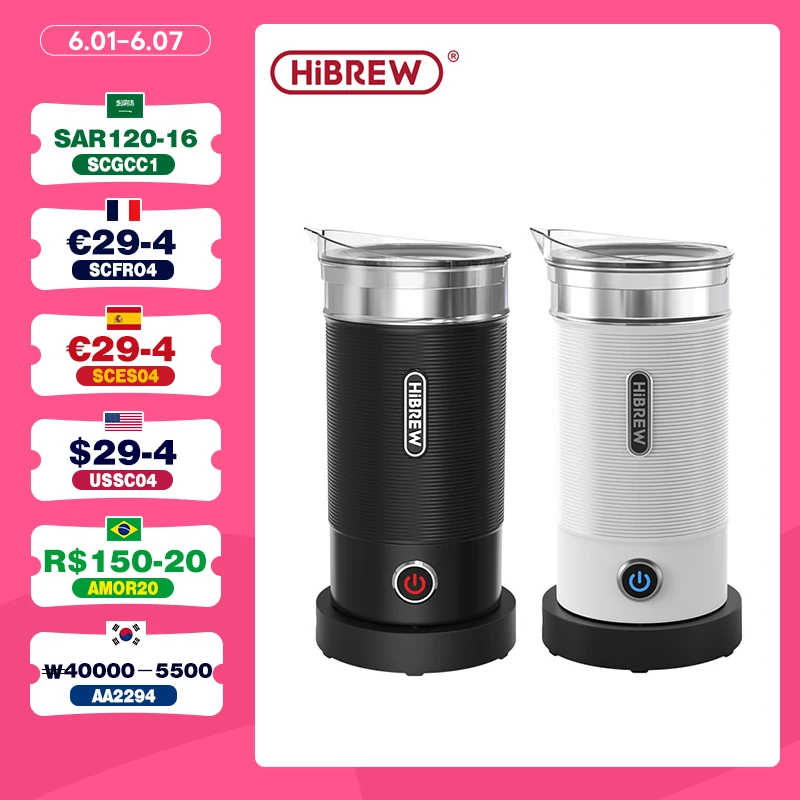 HiBREW Electric Milk Frother Frothing Foamer Chocolate Mixer Cold/Hot Latte Cappuccino fully automatic Milk Warmer Cool M1A