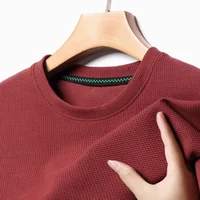 New Summer Waffle Round Neck Short Sleeved T-shirt for Men's Short Sleeved Top 3