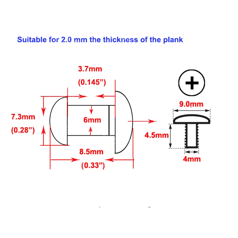 3.7mm x 6mm Chicago Screws Black for 2.0mm (0.08") thickness kydex Thermoplastic plank