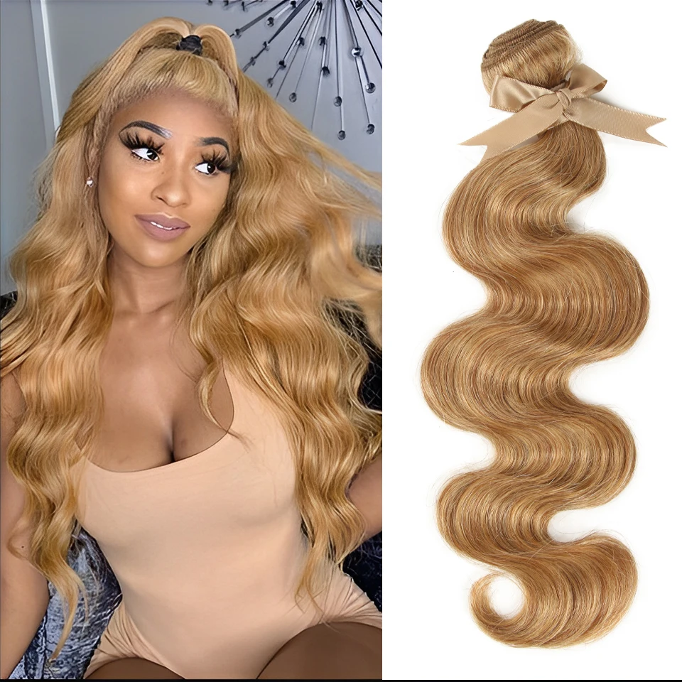 Human Hair Bundles For Women 28 Inch Brown Remy Brazilian Hair Extensions Single Bundles Body Wave Blonde