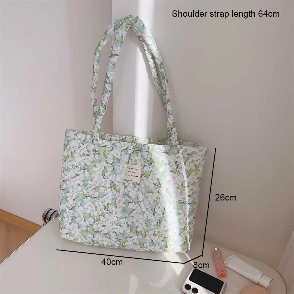 Cotton Floral Tote Bag for Women Handbag Trendy Chic Puffy Top Handle Bag Quilted Padded Shoulder Bag Designer Shopper Bags