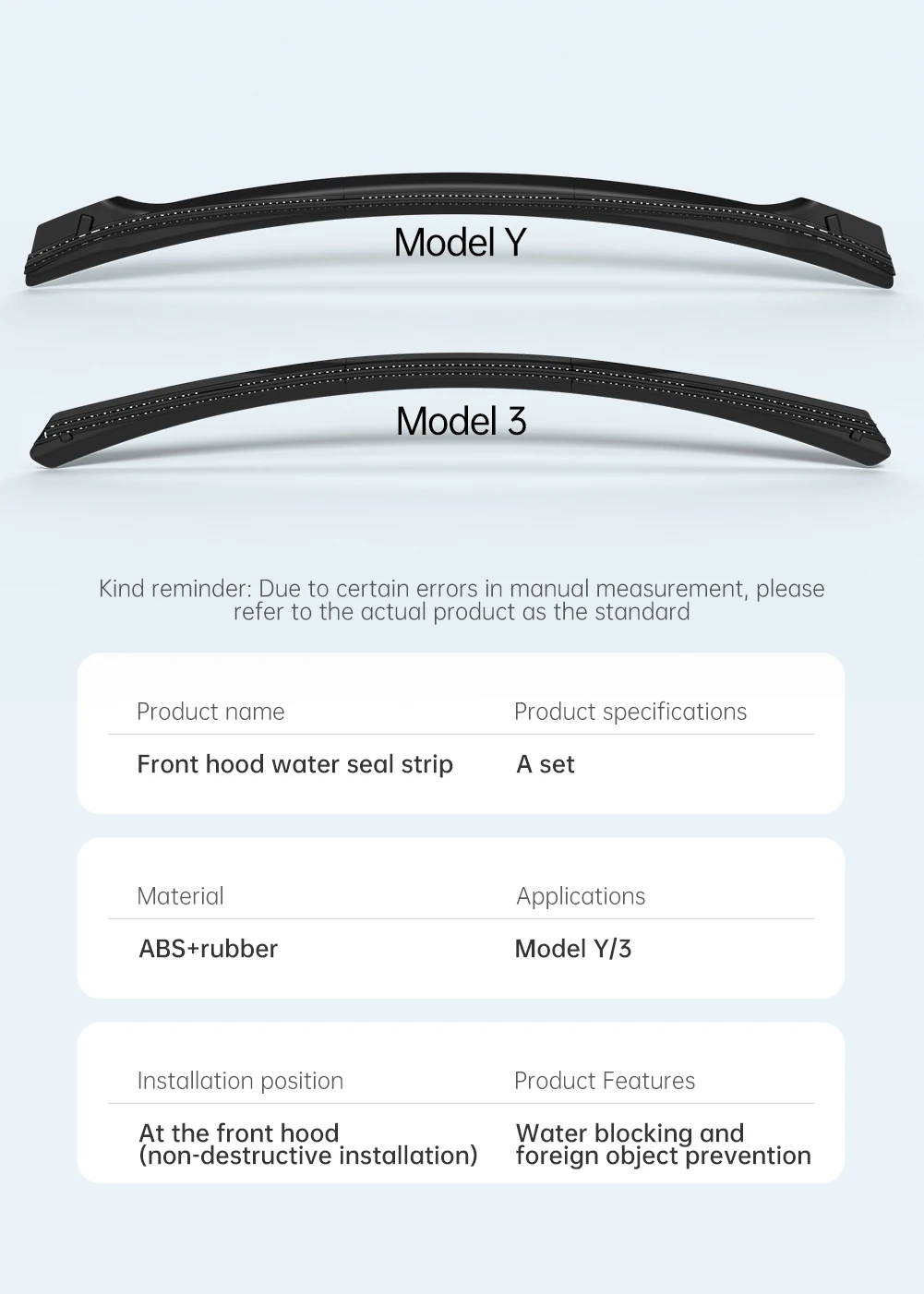 Front Hood Dust Proof Seal Waterproof Strip For Tesla Model Y 3 Car Accessories