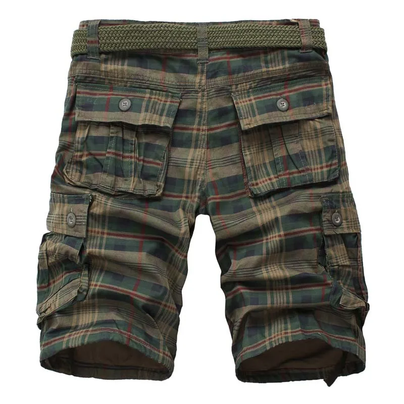 Summer Men Cargo Shorts Army Military Tactical Casual Lattice Mens Shorts Multi-Pocket Hunting Fishing Work Male Short Pants