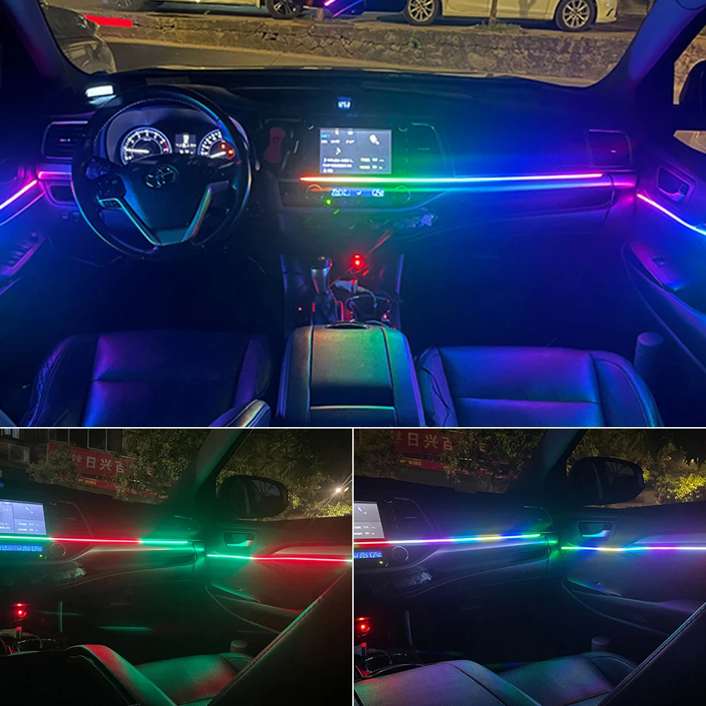 자동차 주변 조명 213 컬러 LED 아크릴 스트립, 인테리어 레인보우 스트리머, 원격 분위기 램프, 숨겨진 블랙 라이트 스트립, 18 인 1