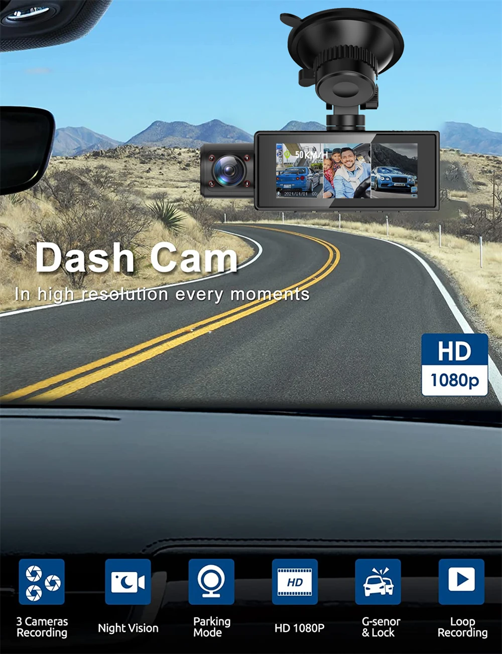 best truck gps Three-Cameras Inside Camera CAR DVR Cabin Dash Cam Three Lens FHD 1080P Vehicle Black Box Uber Car Video Recorder Taxi Dash Cam best truck gps
