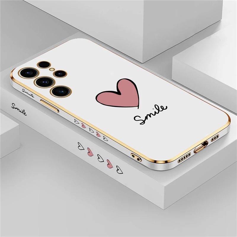 thumbnail image 1 of Luxury Plating Silicone Case For Samsung Galaxy S23 Ultra S22 S21 Plus S20 fe S10 NOTE 20 10 8 9 Love Heart Shockproof Cover, 1 of 5
