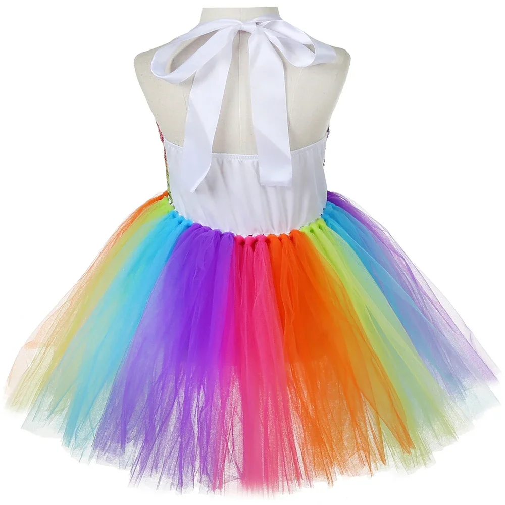 Girls Unicorn Dress LED Light Up Rainbow Sequins Birthday Party Princess Tutu Dress Christmas Halloween Costume Kids Clothes