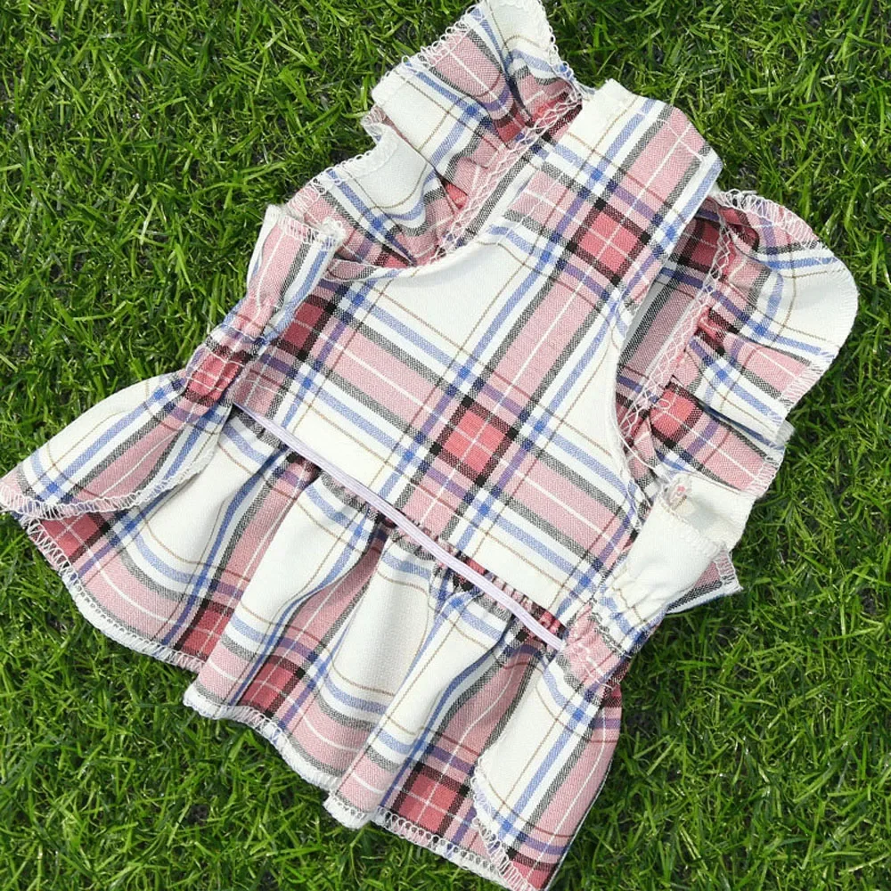 Dog Plaid Dress With Bowtie Cute Pet Skirt With Bow For Small Medium Dogs Cats Puppy Clothes Girl Princess Outfits Spring Summer