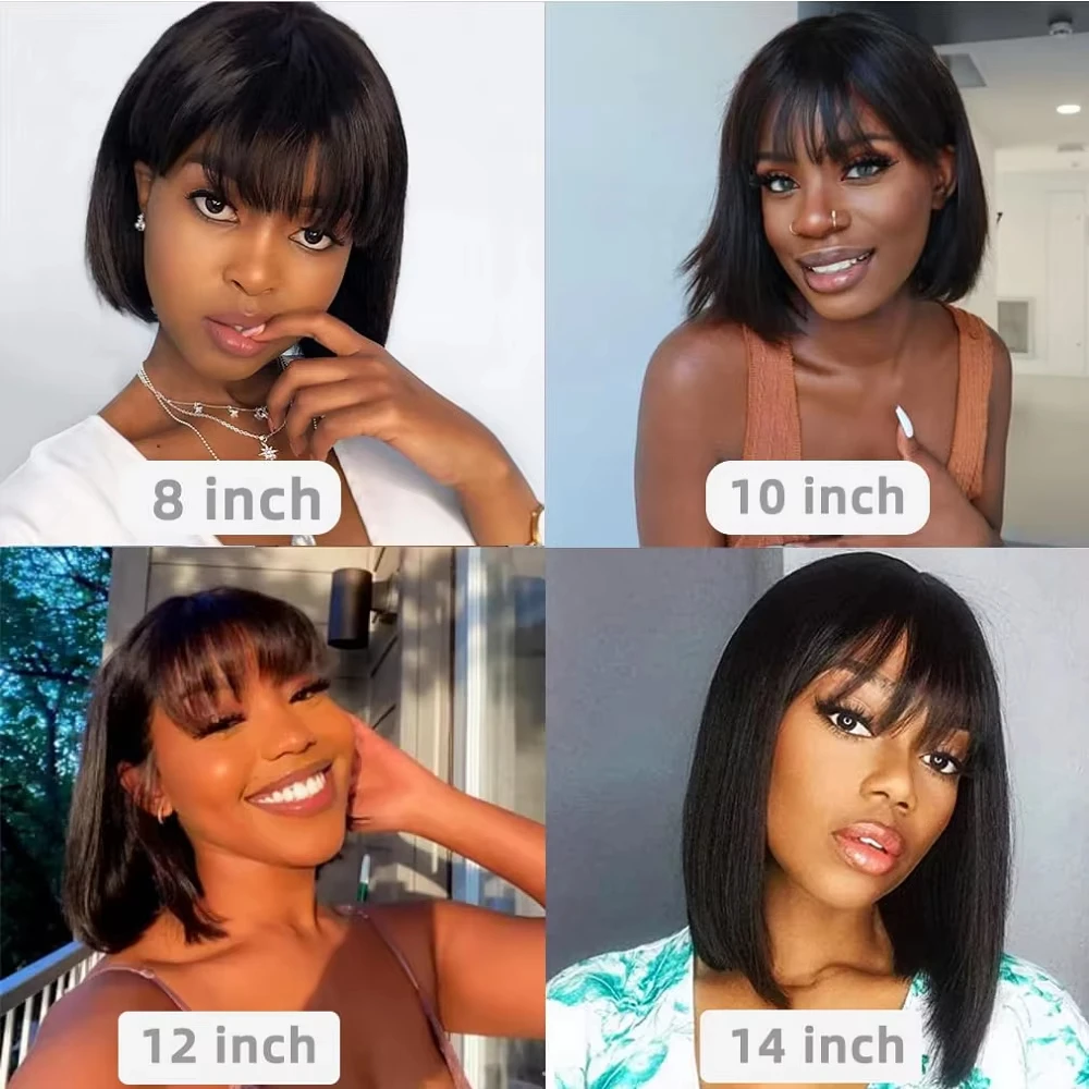 Rosslyn Bob Wig Human Hair Straight Wigs Full Machine Wig Black Wig 1b Bleached Knoted Short Human Hair Wigs Brazilian Original 6