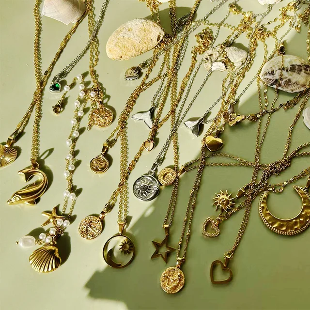 Sun Necklace Shell Choker Mermaid Tail Necklaces For Women Starfish Collar Ocean Series Summer Jewelry Stainless Steel Chain 3