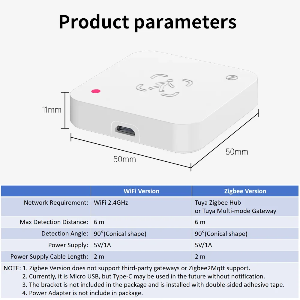 Tuya Zigbee WiFi Human Presence Sensor MmWave Radar Detector With Luminance Sensor For Smart Home Smart Life replace PIR human presence sensor