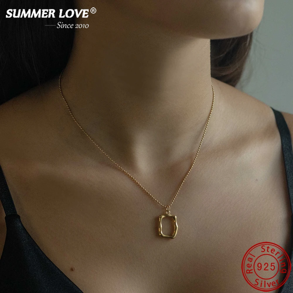 

Summer Love 2023 New 925 Sterling Silver Square Geometric Hollow Rectangle Pendant Chain Necklace for Women Gifts Dropshipping