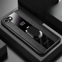 Luxury PU Leather Magnetic Ring Stand Shockproof Cover Bumper - iPhone SE 4 2025 (Black)
