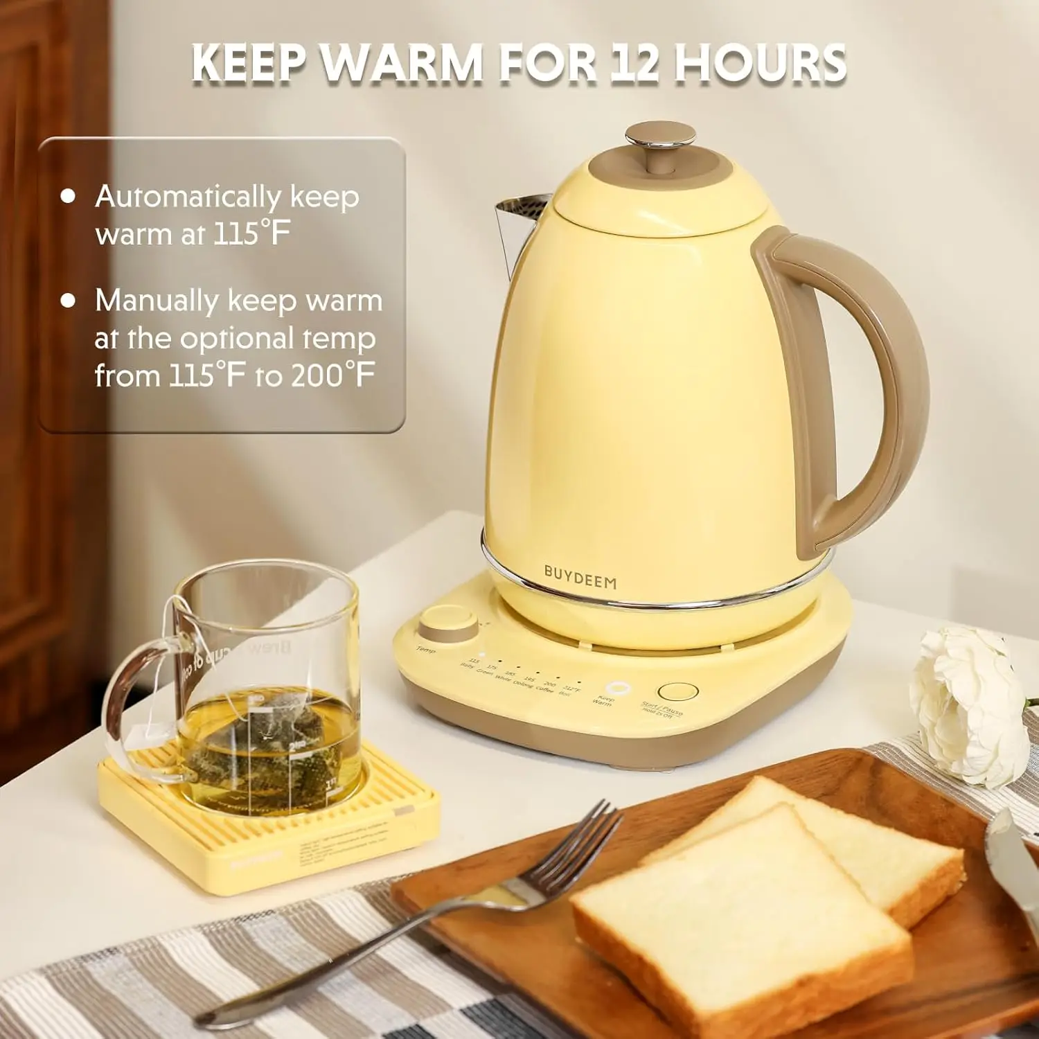 K740 Electric Kettle with Temperature Control, 12H Keep Warm, Quick Boil, Stainless Steel Hot Water Boiler for Tea Coffee Milk 4