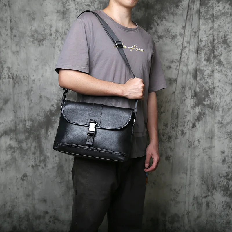 NZPJ Genuine Leather  Men's Shoulder Bag Trendy Top Layer Cowhide Crossbody Bag Flip Cover Men's Messenger Bag For 10 Inch IPad