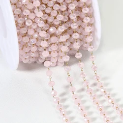 1 - Meter Crystal Stone Stainless Steel Beaded Chain for Jewelry Making - Black, White, & Silver (Pink - Gold)