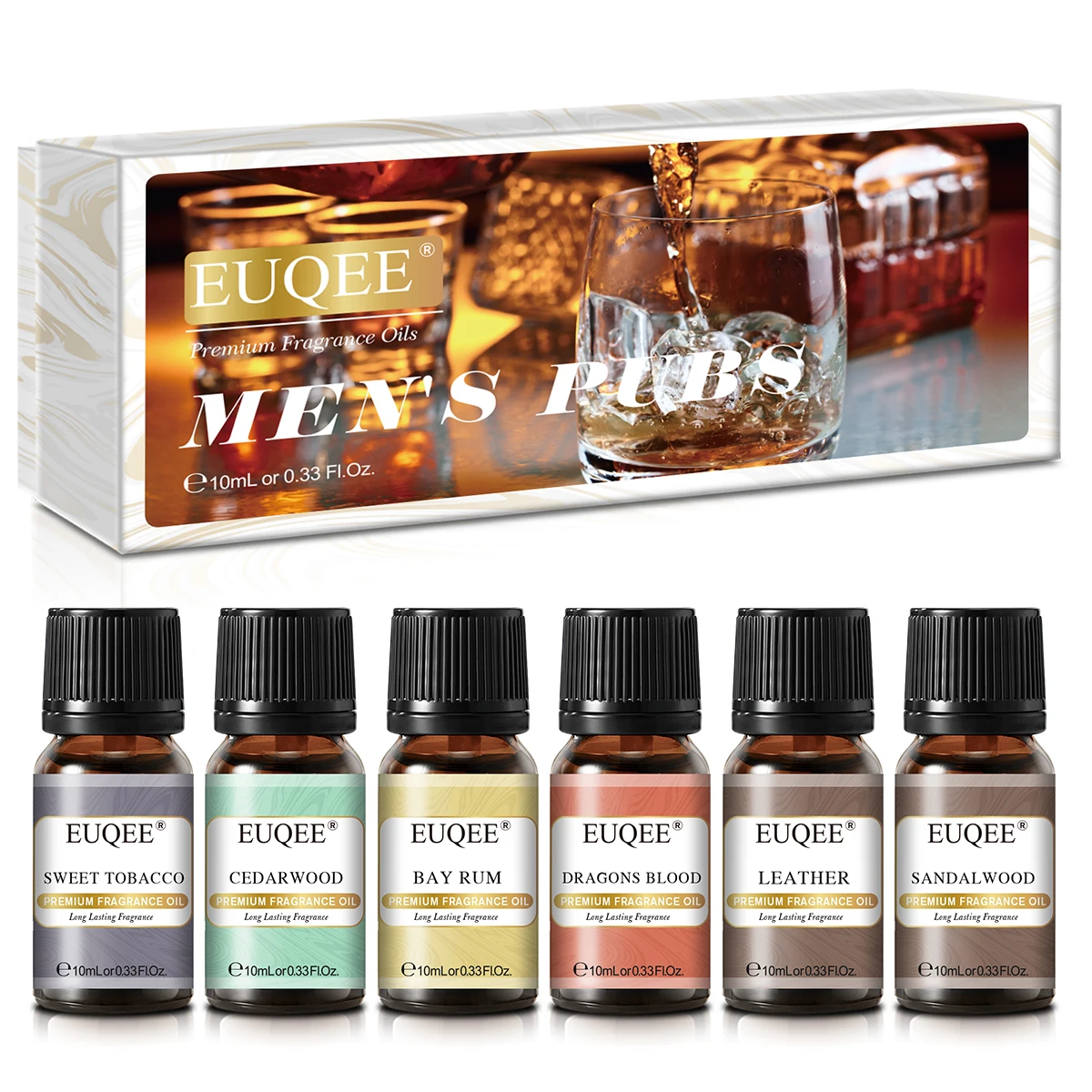 EUQEE 10ML Luxury Men's Fragrance Oil - Leather, Forest Pine, Coffee Cake, Cedarwood, Bay Rum Aroma