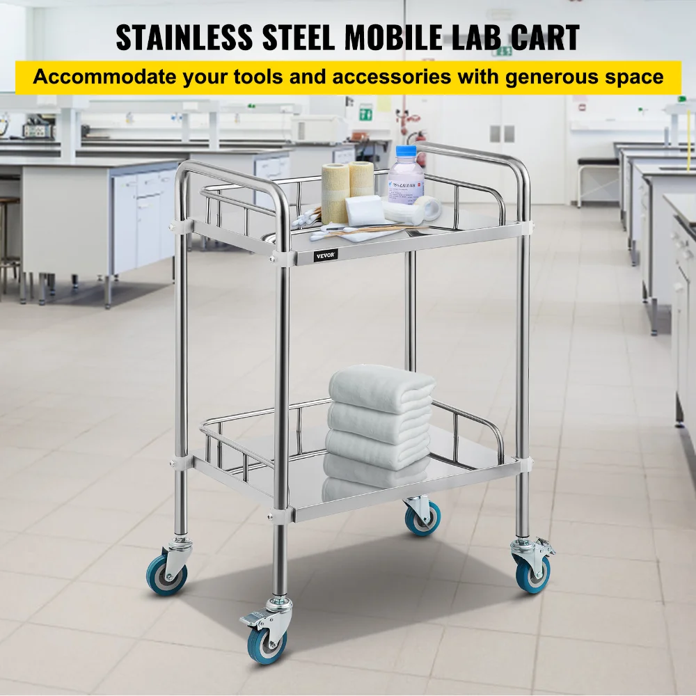 Chariot de laboratoire à 2 étagères avec roulettes, chariot roulant en  acier inoxydable, chariot médical et dentaire, 2 roues verrouillables pour  la fibre - AliExpress