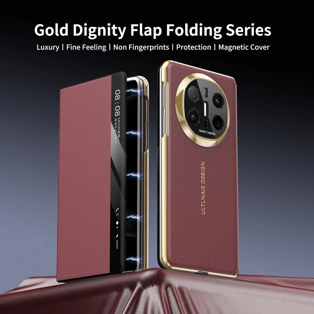 Luxury Smart Leather Gold-Toned Magnetic Protective Case with Lens Cover