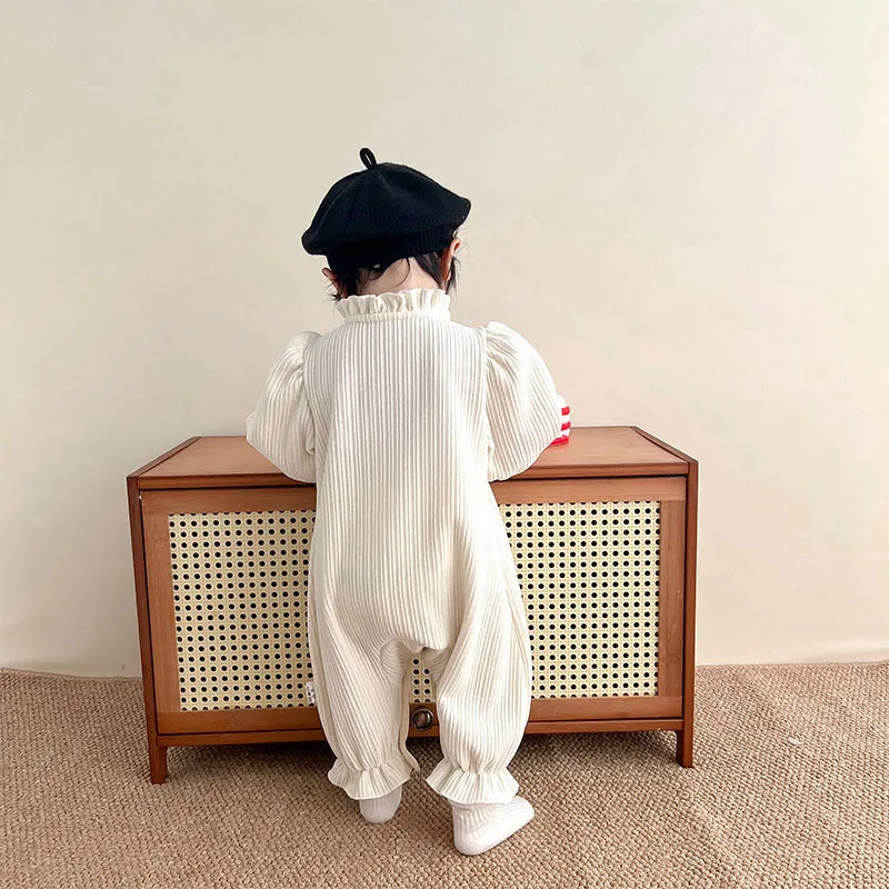 Beige Baby Romper Jumpsuit for Girls Autumn Outwear