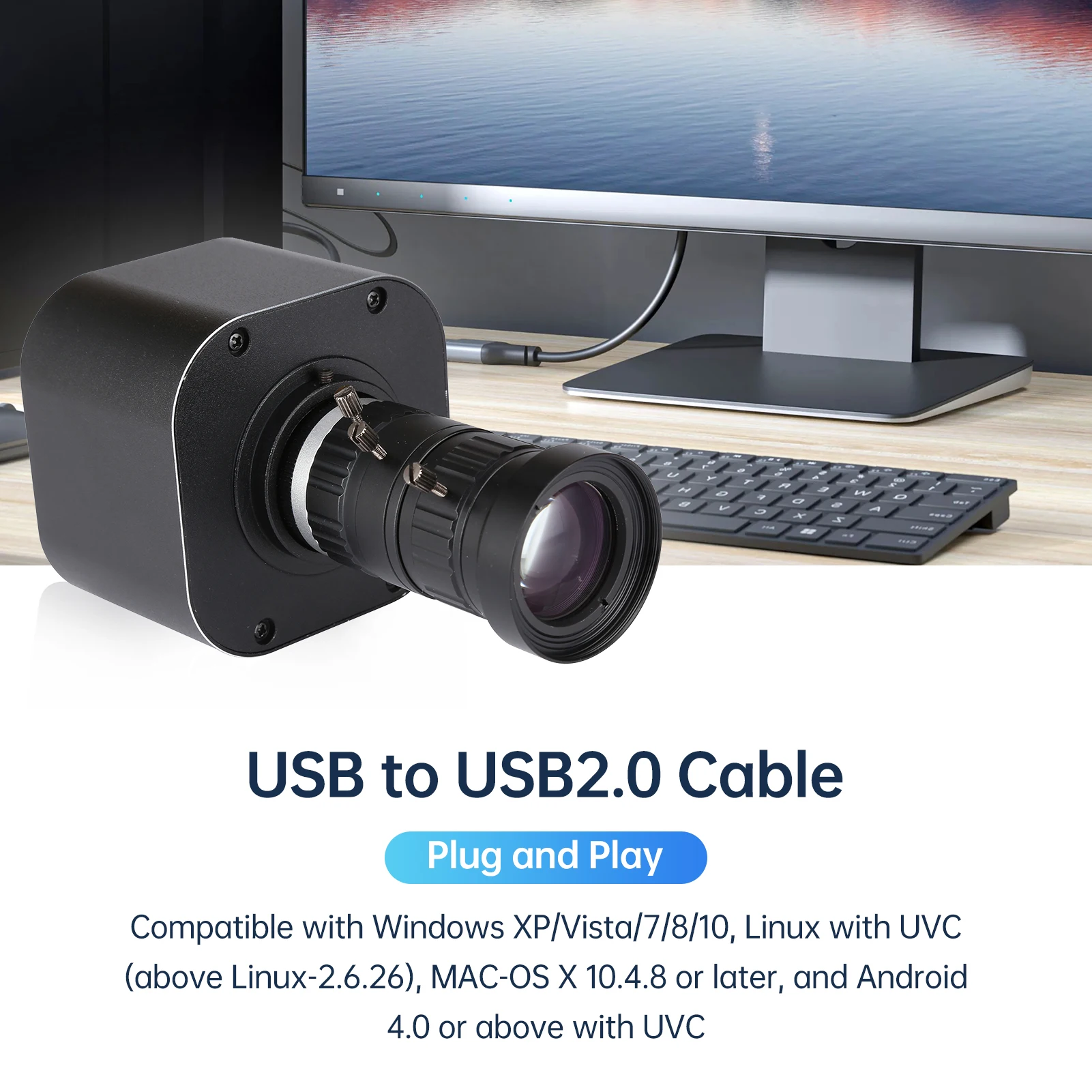 마이크로 미니 웹 카메라, 수동 초점, 4K HD USB 카메라, 5 배 광학 줌, 10-50mm 가변 렌즈, 1920x1080 @ 60fps