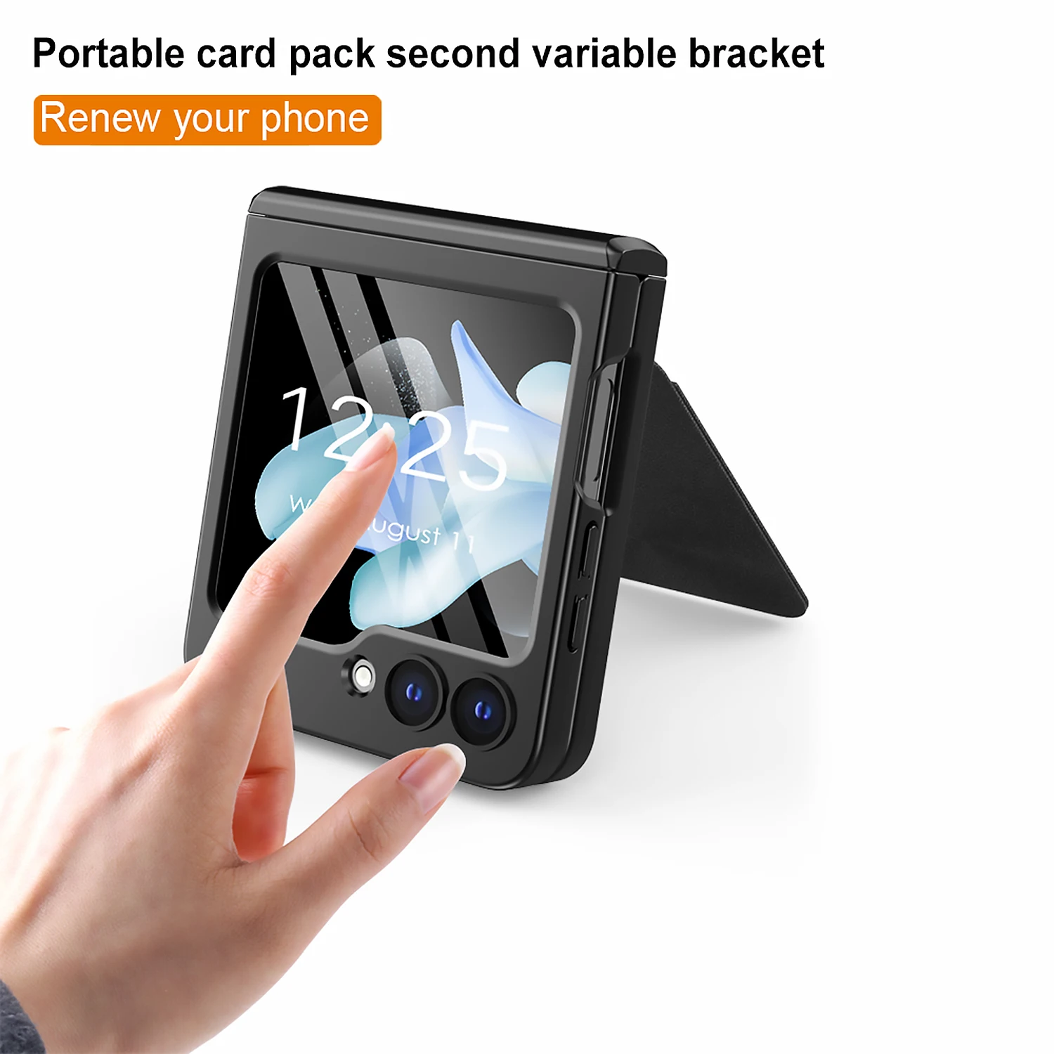 For Samsung Galaxy Z Flip 5 Case Colorful Skin Friendly Matte Folding Hingle Card Holder Mirror Film All Inclusive Hard Cover