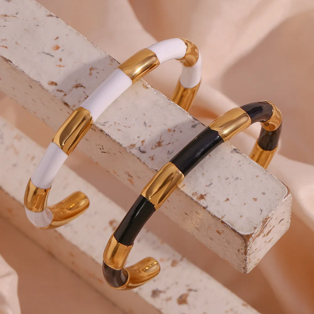 

Stainless Steel Solid Segmentation Drip Oil Opening Bracelet Bangle Charms Women Gold Color Vintage Statement Jewelry Gift