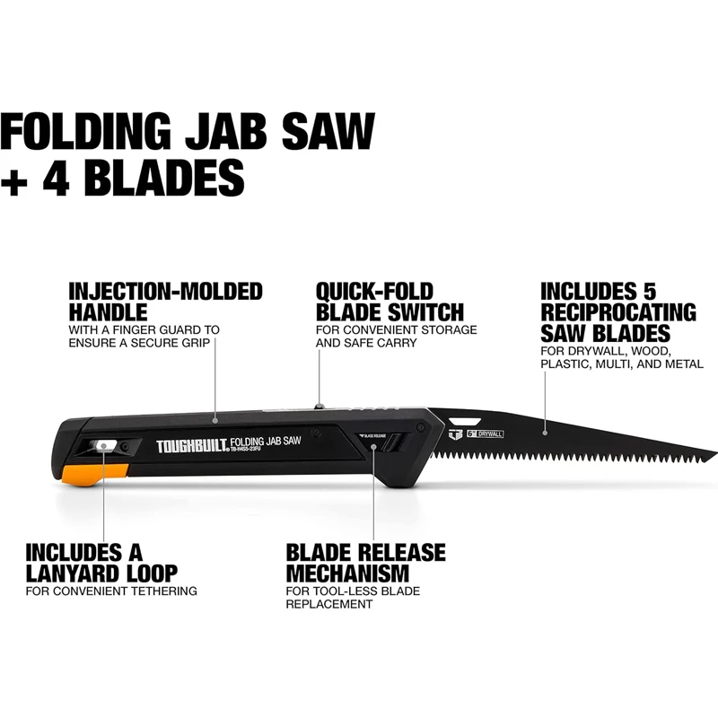 TOUGHBUILT TB-H4S5-23FU Folding Jab Saw With 4 Blades  Plastic Multi Metal Wood Reciprocating Saw Storage Case Hand Tool 3