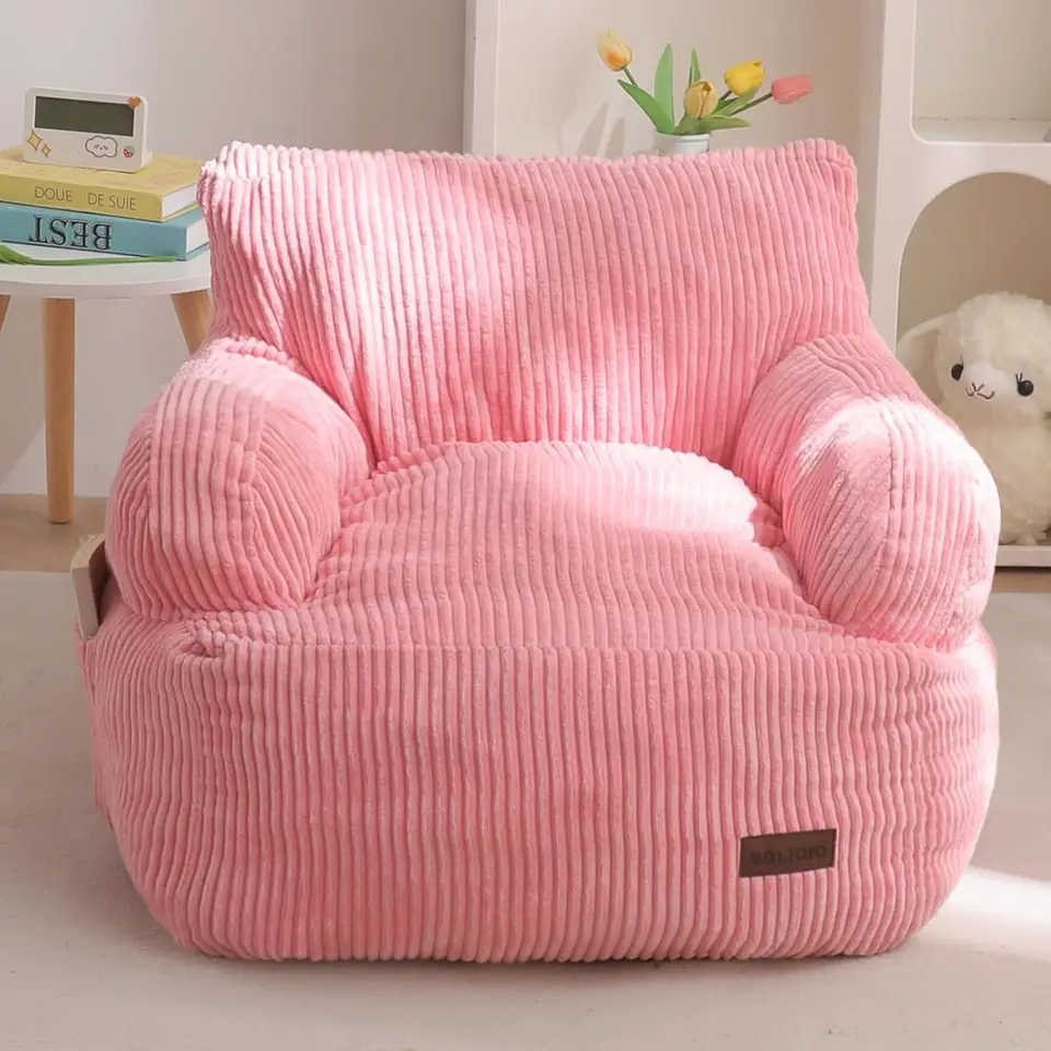 Comfortable Pink Bean Bag Chair with Pockets